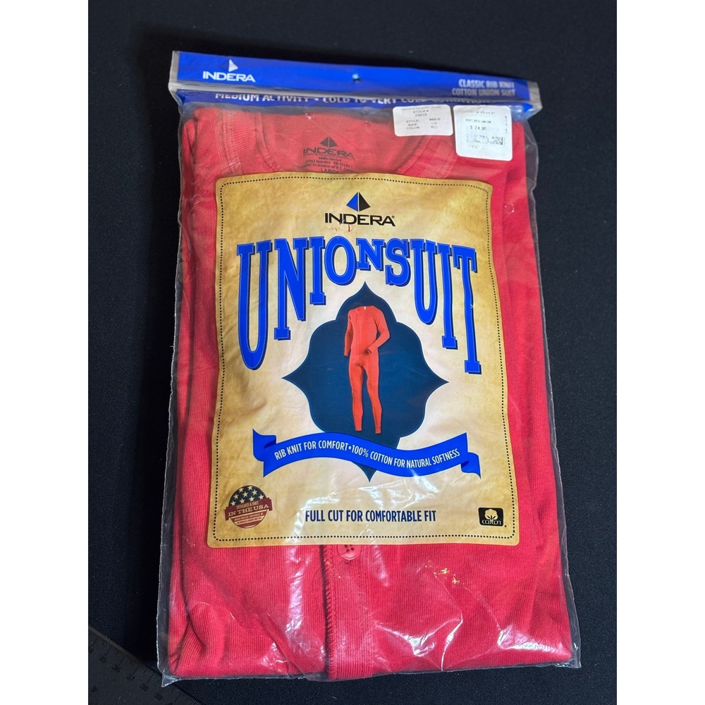 Indera Mills Mens USA Red Union Suit 100% Cotton 865US Large 42-44 NOS New